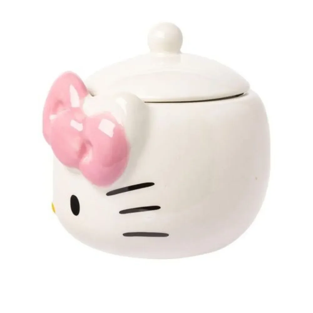 Hello Kitty Ceramic Sugar Bowl With Lid & Pink Bow Design 22 Oz Capacity Hand Wa